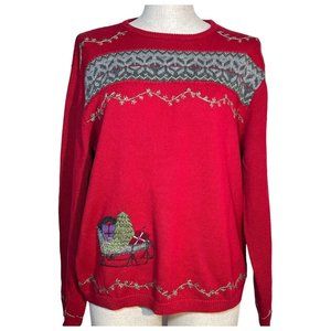 Woolrich Womens Christmas Sweater Size XL Pullover Crew Neck Santa Sleigh Nordic